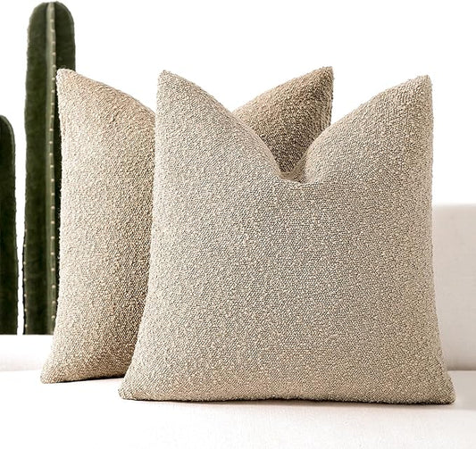 Boucle Decorative Throw Pillow Covers for Couch Set of 2, 18x18 inches, Oatmeal