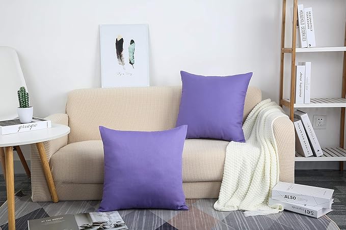 TangDepot Handmade Decorative Solid 100% Cotton Canvas Throw Pillow Covers /Pillow Shams, (16" x16" , Violet, 1 Count (Pack of 1))