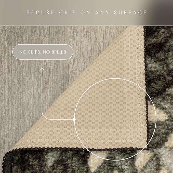Maples Rugs Marion Bohemian Braided Design Print Runner Rug – Made in USA – Washable, Non Slip Indoor Carpet for Hallway, Kitchen, and Laundry Room, 2' x 6', Black