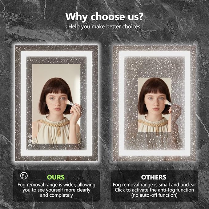 Sweetcrispy 24.1"x32.1" Smart Anti-Fog LED Bathroom Mirror with Front Light & Backlit, 3 Color Temperatures, Dimmable, Memory Function, Rectangle Modern Vanity Mirror