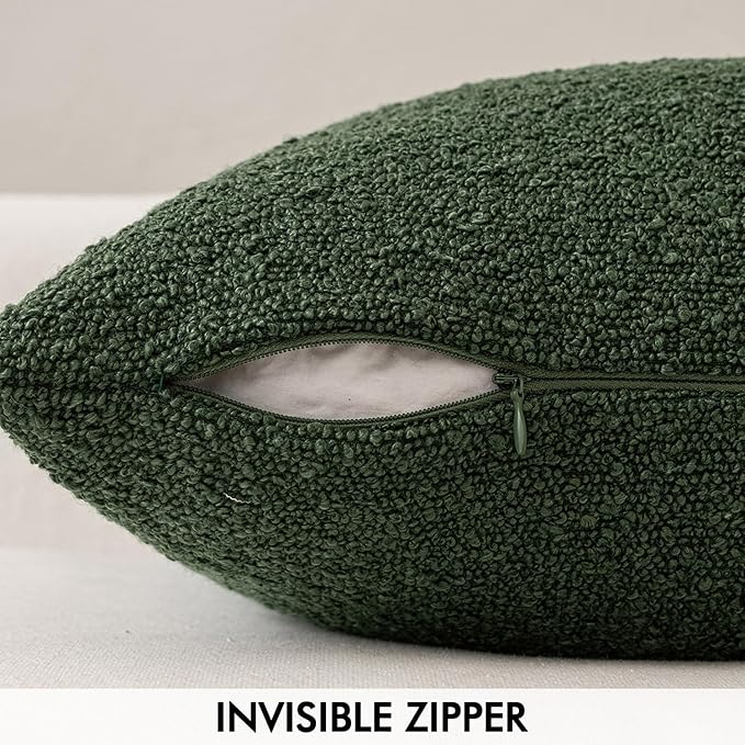 MIULEE 12x20 Inch Christmas Decorative Lumbar Throw Pillows for Bed Set of 2 Textured Boucle Neutral Winter Throw Pillow Covers Dark Green Accent Solid Pillowcases Sofa Livingroom Home Decor