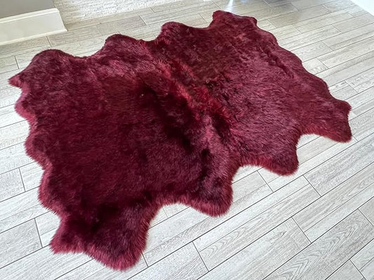 Free Shape Luxury Soft Fluffy Shag Area Rug Octo 8 Pelts 6'x8',180x240 cm - Vegan Fur Ultra Soft Indoor Carpet Nursery Rugs for Bedroom Home Decor, Burgundy