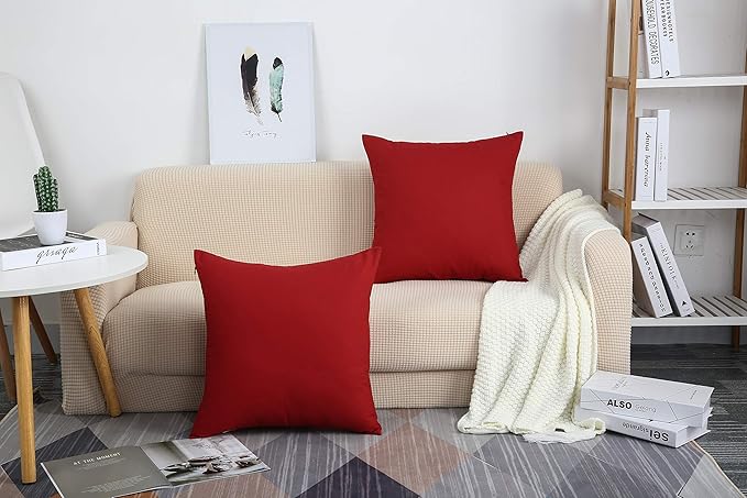 TangDepot Cotton Solid Throw Pillow Covers, 24" x 24" , Deep Red, 1 Count (Pack of 1)