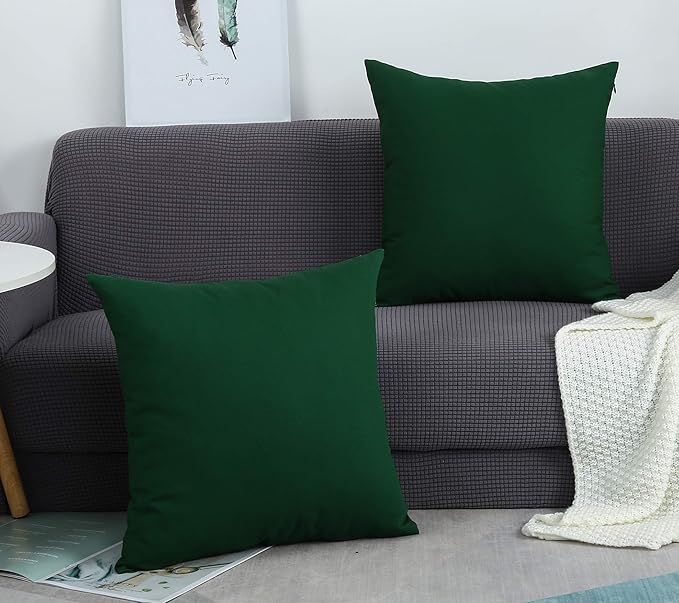 TangDepot Handmade Decorative Solid 100% Cotton Canvas Throw Pillow Covers/Pillow Shams, (28"x28", Deep Green)