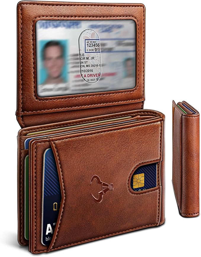 BULLIANT Men Wallet, Slim Leather Wallet Front Pocket Card Holder Gift For Men 11 Slots RFID Blocking