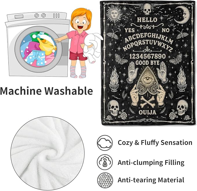 Ouija Board Blanket Halloween Holiday Decor Gothic Spirit Witch Throw Gifts for Kids Adults Lightweight Soft Fleece Sun Moon Skeleton Skull Witchy Blankets for Horror Spooky Decoration 60x80in