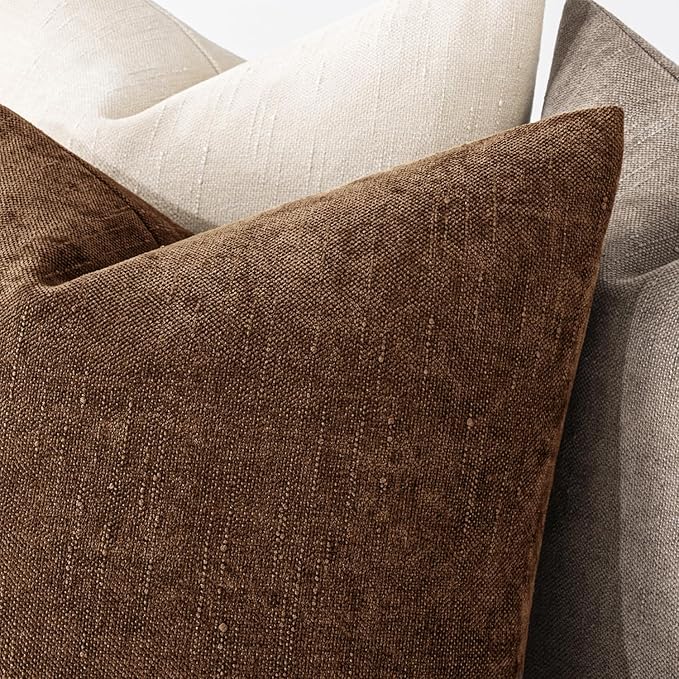 MIULEE Pack of 2 Decorative Throw Pillow Covers Soft Chenille Throw Pillows Solid Neutral Farmhouse Textured Cushion Covers for Couch Sofa Bedroom Living Room 20x20 Inch,Honey Brown