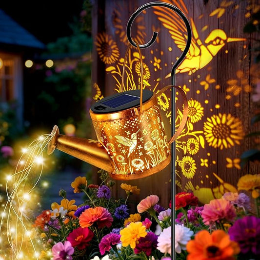 Solar Watering Can Lights, Hummingbird Decorative Hanging Lantern Solar Lights Outdoor Waterproof, Gifts for Mom Women Grandma Birthday, Retro Metal Garden Decor for Outside Yard Patio Lawn Porch
