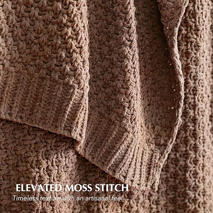 EVERGRACEHOME Chunky Chenille Knit Throw Blanket for Couch, Soft Luxurious Moss Stitch Blankets for Bed, Cozy Decorative Farmhouse Knitted Throws for Sofa, Terracotta Clay, 50" x 60"