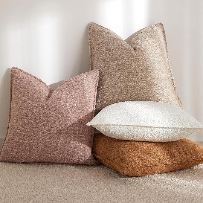 JUSPURBET 22x22 Throw Pillow Covers Set of 2 Decorative Pillow Covers for Couch Sofa Bed Cozy Boucle Textured Cushion Covers Cases with Invisible Zipper for Living Room Home Decor,Mustard Yellow