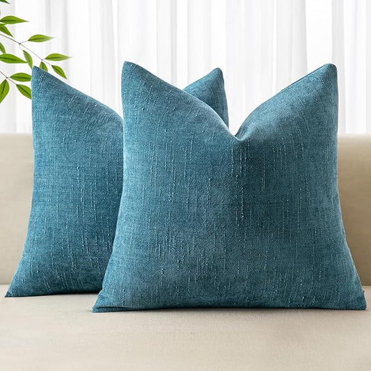 MIULEE Pack of 2 Decorative Throw Pillow Covers Soft Chenille Throw Pillows Solid Textured Cushion Covers for Couch Sofa Bedroom Living Room 20x20 Inch, Teal Blue