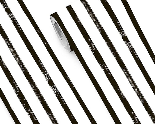 FLFK Wallpaper Border - Black and White Striped Wall Borders Decal Peel and Stick Trim 10" x 240"