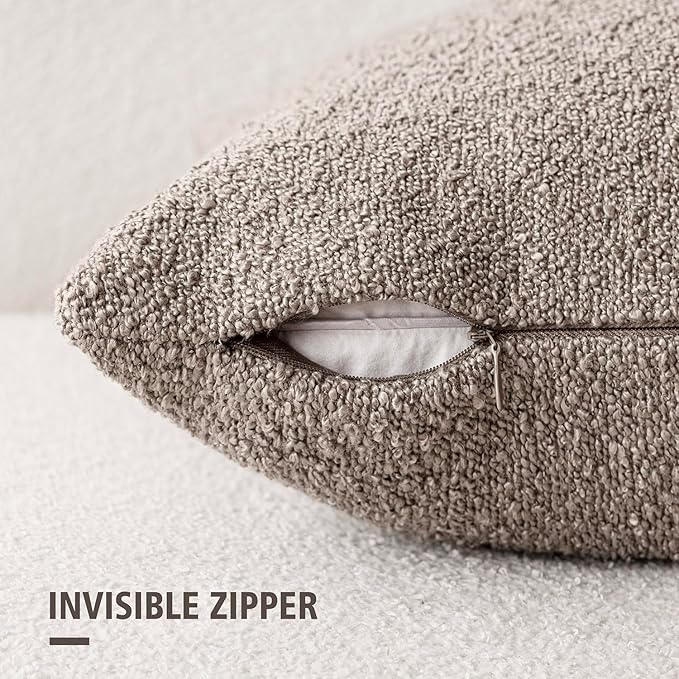 Foindtower Decorative Textured Boucle Throw Pillow Covers Accent Solid Pillow Cases Neutral Soft Cozy Couch Cushion Case for Chair Sofa Bedroom Living Room Home Decor 22x22 Inch,1PC,Light Taupe