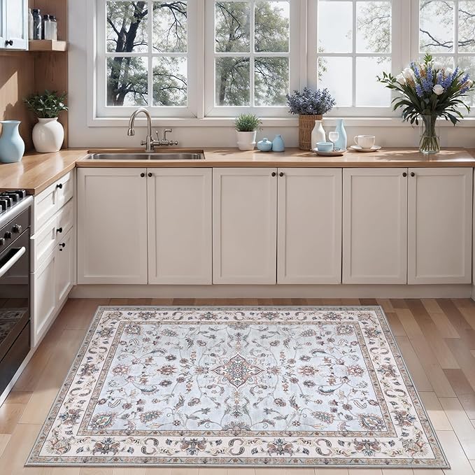 Tangsoo 2x3 Small Rug for Entryway, Washable Area Entry Rugs Non Slip, Low Pile Soft Area Rugs, Indoor Front Door Boho Throw Rug Carpet for Entrance Kitchen Bedroom Bathroom Home Decor