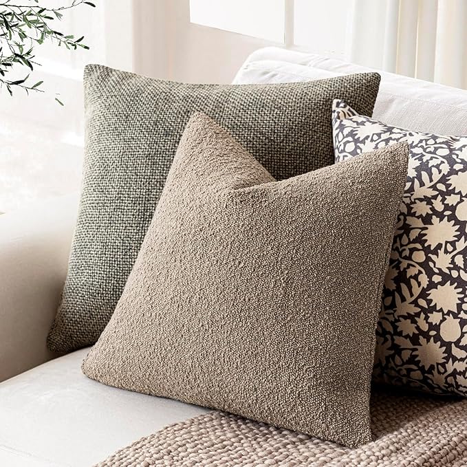 Foindtower Decorative Textured Boucle Throw Pillow Covers Accent Solid Pillow Cases Neutral Soft Cozy Couch Cushion Case for Chair Sofa Bedroom Living Room Home Decor 22x22 Inch,1PC,Light Khaki Tan