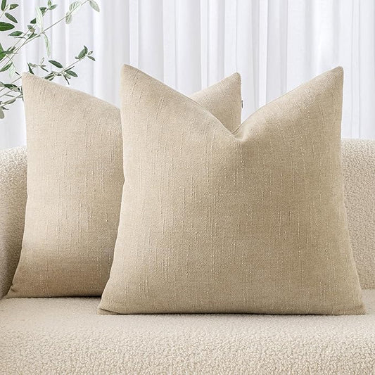 MIULEE Pack of 2 Decorative Throw Pillow Covers Soft Chenille Throw Pillows Solid Textured Cushion Covers for Couch Sofa Bedroom Living Room 18x18 Inch, Beige