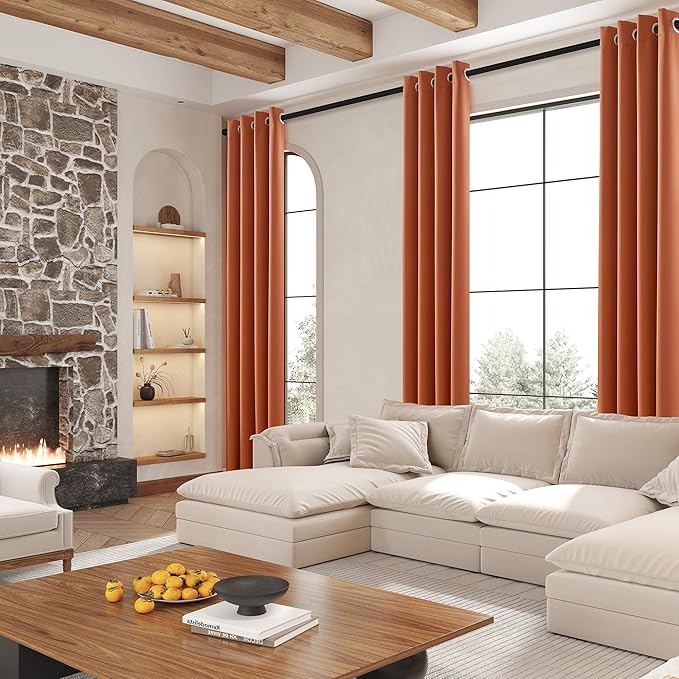 DUALIFE 96 Inch Curtains for Living Room Burnt Orange Rust Curtains for Bedroom Thermal Insulated Grommet Window Treatment Panels 52 x 96 Inch Length