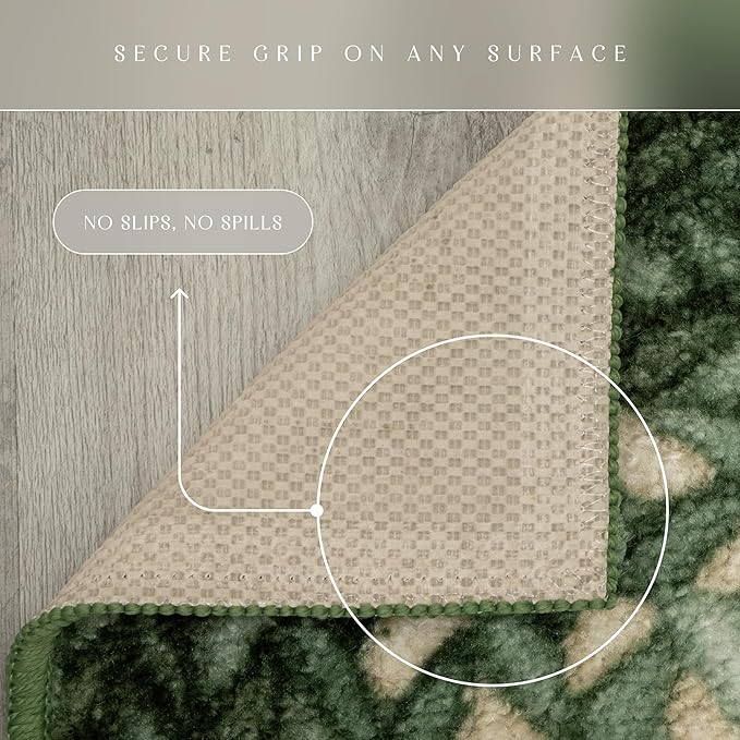 Maples Rugs Marion Bohemian Braided Design Print Runner Rug – Made in USA – Washable, Non Slip Indoor Long Carpet for Hallway, Kitchen, and Laundry Room, 2' x 8', Green