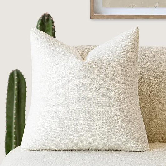 Foindtower Decorative Boucle Throw Pillow Covers Accent Solid Pillow Cases Cozy Soft Textured Couch Cushion Case for Chair Sofa Bedroom Living Room Home Decor 22 x 22 Inch,White