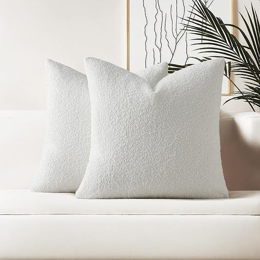 HAUSSY Christmas White Set of 2 26x26 Decorative Throw Pillow Covers, Soft Cozy Euro Pillow Shams Textured Boucle, Home Decor for Couch Bed Living Room