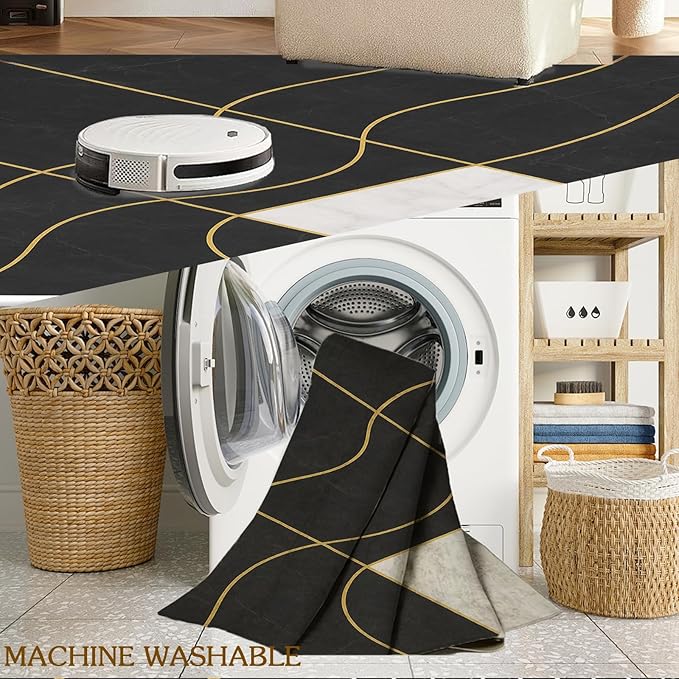 Geometric Marble Rug - 2x4 Rug, Abstract Lines Hallway Rugs, Luxury Marble Runner Rugs, Washable & Non Slip Small Carpet Home Decor