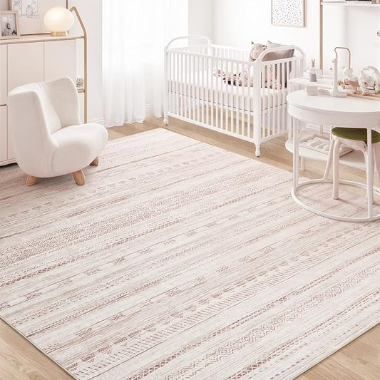 5x7 Pink Area Rugs for Living Room Machine Washable Rug Distressed Girls Nursery Rug Indoor Carpet Neutral Moroccan Boho Ultra Soft Area Rug for Bedroom Dining Room Playroom Office