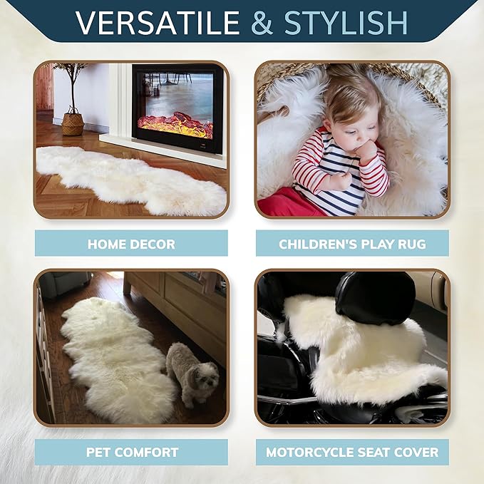 WaySoft New Zealand Sheepskin Area Rug – Genuine Fluffy Wool, Multiple Sizes, Bedroom or Living Room Decor(6ft x 7ft,Grey Beige)