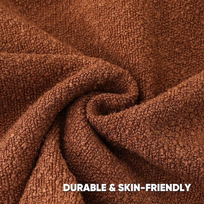 HAUSSY Set of 2 18x18 Decorative Throw Pillow Covers, Soft Cozy Textured Boucle Couch Cases, Home Decor for Couch Bed Living Room, Rust