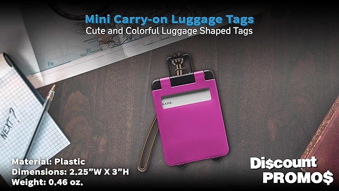 10 Mini Carry-on Luggage Tags Pack - Flip Open Cover, ID Sticker - Purple