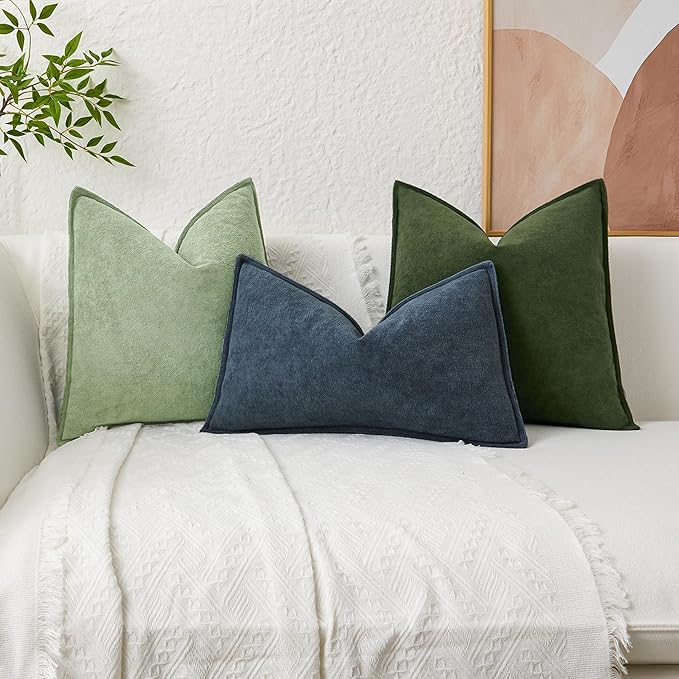 Kevin Textile Spring Waterproof Decorative Pillow Covers Sage Green 18x18 Inch Pack of 2 Soft Boucle Textured Throw Pillowcases Elegant Accent Pillows for Couch Sofa Chair Bed Home Decor
