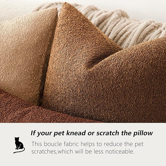 Foindtower Decorative Textured Boucle Throw Pillow Covers Accent Solid Pillow Cases Neutral Soft Cozy Couch Cushion Case for Chair Sofa Bedroom Living Room Home Decor 18x18 Inch,1PC,Hazel Brown