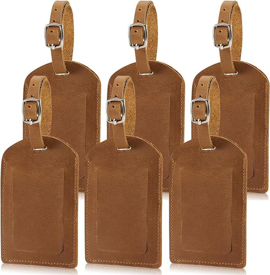 Ringsun Genuine Leather Luggage Tag for Suitcases ID Tags Bag Tags for Luggage (6 Pack)