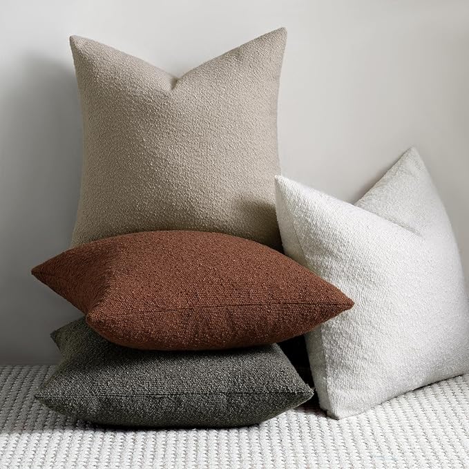 Fall Decorative Throw Pillow Covers 18 x 18 Inch, Set of 2, Thanksgiving Autumn Harvest Decor Boucle Cushion Pillow Cover for Couch Bedroom Sofa Living Room, Burnt Orange