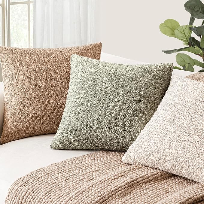 Foindtower Decorative Textured Boucle Throw Pillow Covers Accent Solid Pillow Cases Neutral Soft Cozy Couch Cushion Case for Chair Sofa Bedroom Living Room Home Decor 26x26 Inch,1PC,Dirty Sage Green