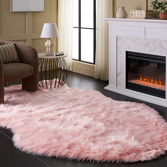 SAFAVIEH Faux Sheep Skin Collection 5' x 8' Pink FSS115G Silken Glam 2.35-inch Thick Area Rug