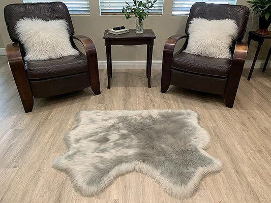 LAMBZY Faux Sheepskin Super Soft Hypoallergenic Silky Shag Rug for Living Room, Kids Room, Sofa (Double Side by Side 3'x4, Grey)