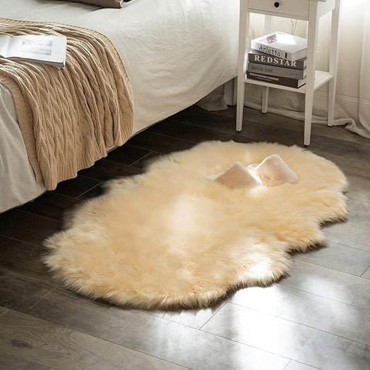MIULEE Luxury Super Soft Fluffy Area Rug Faux Fur Sheepskin Rug Decorative Plush Shaggy Carpet for Bedside Sofa Floor Nursery 3 x 5 Feet, Light Yellow