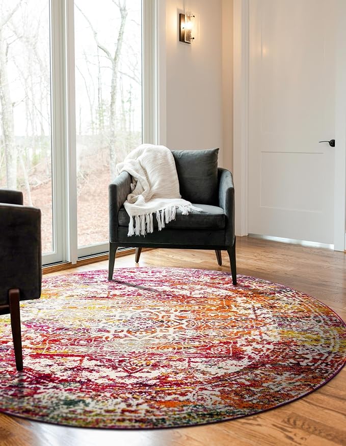 Rugs.com Arlington Collection Rug – 6 Ft Round Multi Medium-Pile Rug Perfect for Kitchens, Dining Rooms