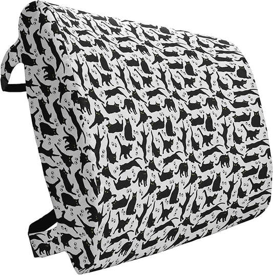 Ambesonne Cat Lumbar Back Support Pillow, Cats Yellow Eyes in Different Positions Paw Traces Playful Feline Animal, High Density Foam for Office Chairs Car Seats, 14" x 13", Black Charcoal