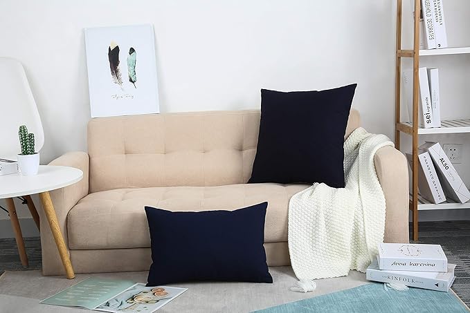 TangDepot Handmade Decorative Solid 100% Cotton Canvas Throw Pillow Covers/Pillow Shams, (20"x20", Dark Navy)