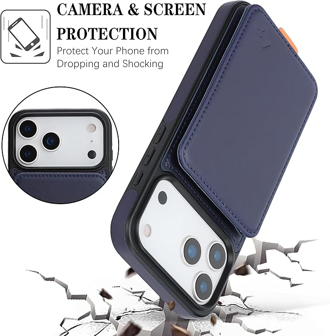GUERNICA for iPhone 17 Pro Max (6.9") Case Wallet with Card Holder, RFID Blocking Leather Protection, Shockproof Women Men Phone Case for Apple 17 Pro Max, Blue