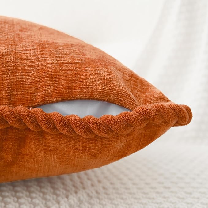 CaliTime Fall Decorative Couch Throw Pillow Covers 16 X 16 Inches Pack of 2 Cozy Chenille Piping Edge Cushion Cases for Sofa Bed Living Room Home Burnt Orange
