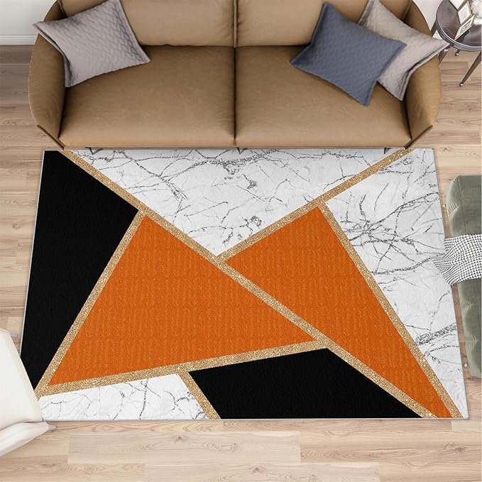 Geometric Marble Bedroom Rug Modern Light Luxury Marble Area Rugs Abstract Stone Crackle Carpet Geometric Patchwork Rug for Living Room Family and Pet 7x10ft