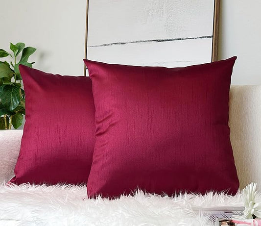 Aiking Home 26x26 Inches Faux Silk Square European Shams, Zipper Closure, Burgundy (Set of 2)