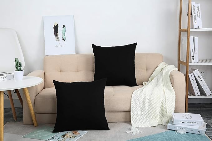 TangDepot Handmade Decorative Solid 100% Cotton Canvas Throw Pillow Covers/Pillow Shams, (20"x20", Black)