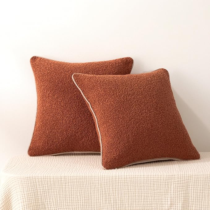 Amazon Basics Boucle Throw Pillow Covers for Couch, Living Room, Home Decor with Hidden Zipper, Brown, 22×22in, Pack of 2