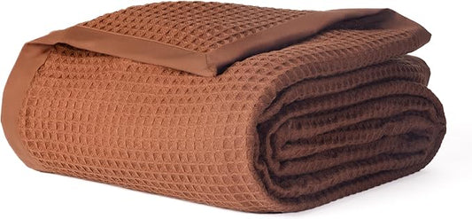 Salt Earth GOTS Certified 100% Organic Cotton Throw Blanket, 55"x60" Waffle Blankets & Throws for Bed, Throw Blanket for Couch, Cozy Christmas Blankets and Throws for Christmas Gifts (Potting Soil)