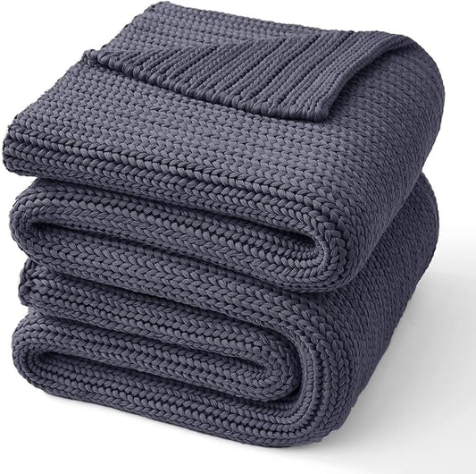Guohaoi Knitted Weighted Blanket for Adults (Dark Grey 48"x72" 12lbs) No Beads Cooling Throw Blanket for Hot Sleepers, Home Decor Breathable Chunky Knit Heavy Blanket Use on Full Size Bed
