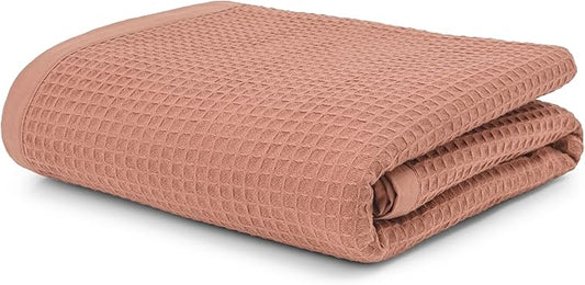 100% Long Staple Cotton Waffle Multipurpose Blanket | Soft & Breathable, Lightweight All-Season Throw for Bed/Couch/Sofa | Machine Washable | (Waffle-Coffee, Queen (U.S. Standard))