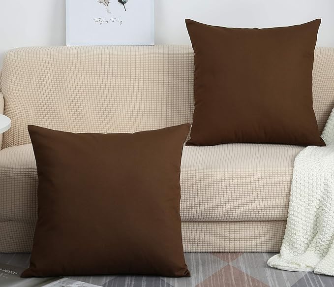 TangDepot Set of 2 Handmade Decorative Solid 100% Cotton Canvas Throw Pillow Covers/Cushion Covers, 45 Colors Available - (18"x18" 2 Pieces, Coffee)